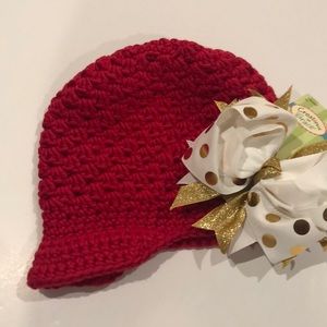 NEW Baby crochet hat with brim and detachable bow
